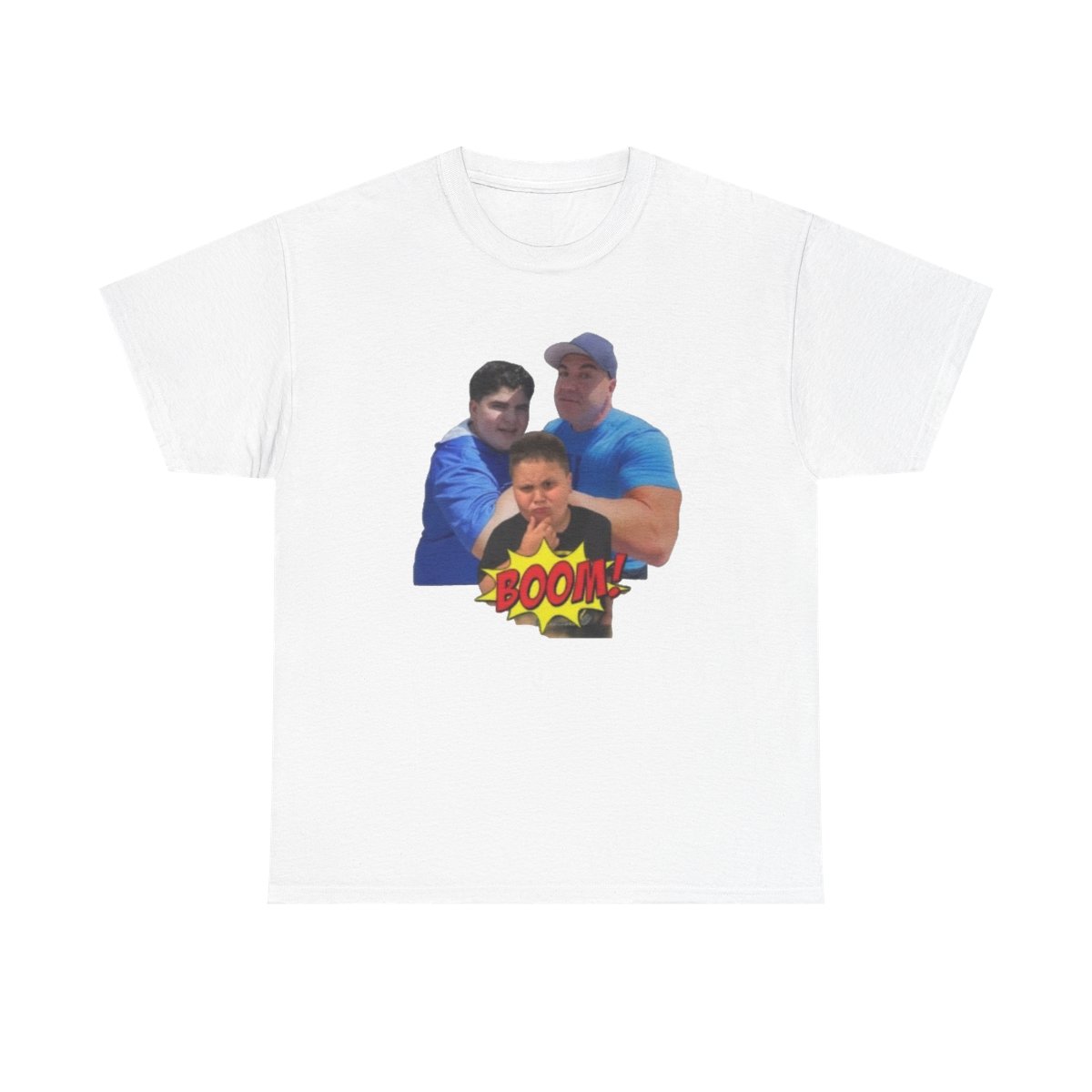 Three Guys Photo Tee | Retro Comic Boom Graphic T-Shirt Big Justice & A.J. Befumo