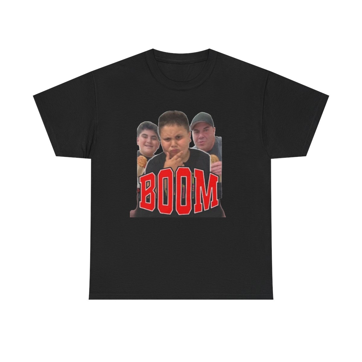 BOOM Photo Collage Tee | Retro Lettering, Three Faces Graphic Big Justice & A.J. Befumo