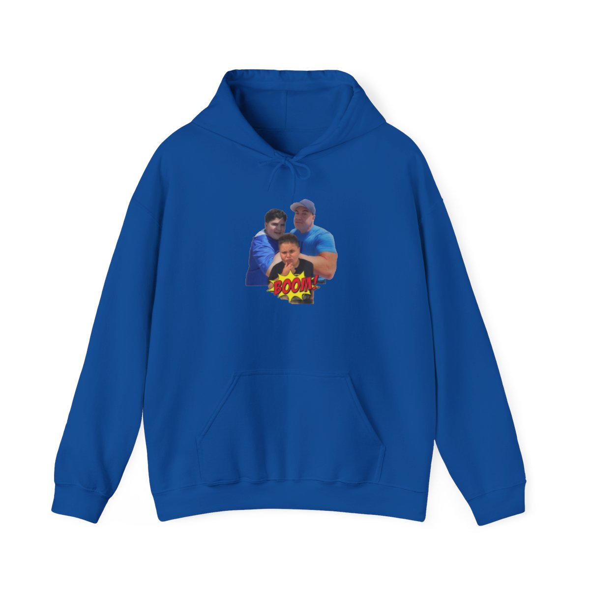 Three People Photo Cartoon Graphic Hoodie | Retro Comic Style Big Justice & A.J. Befumo - alternate angle 3, merchandise